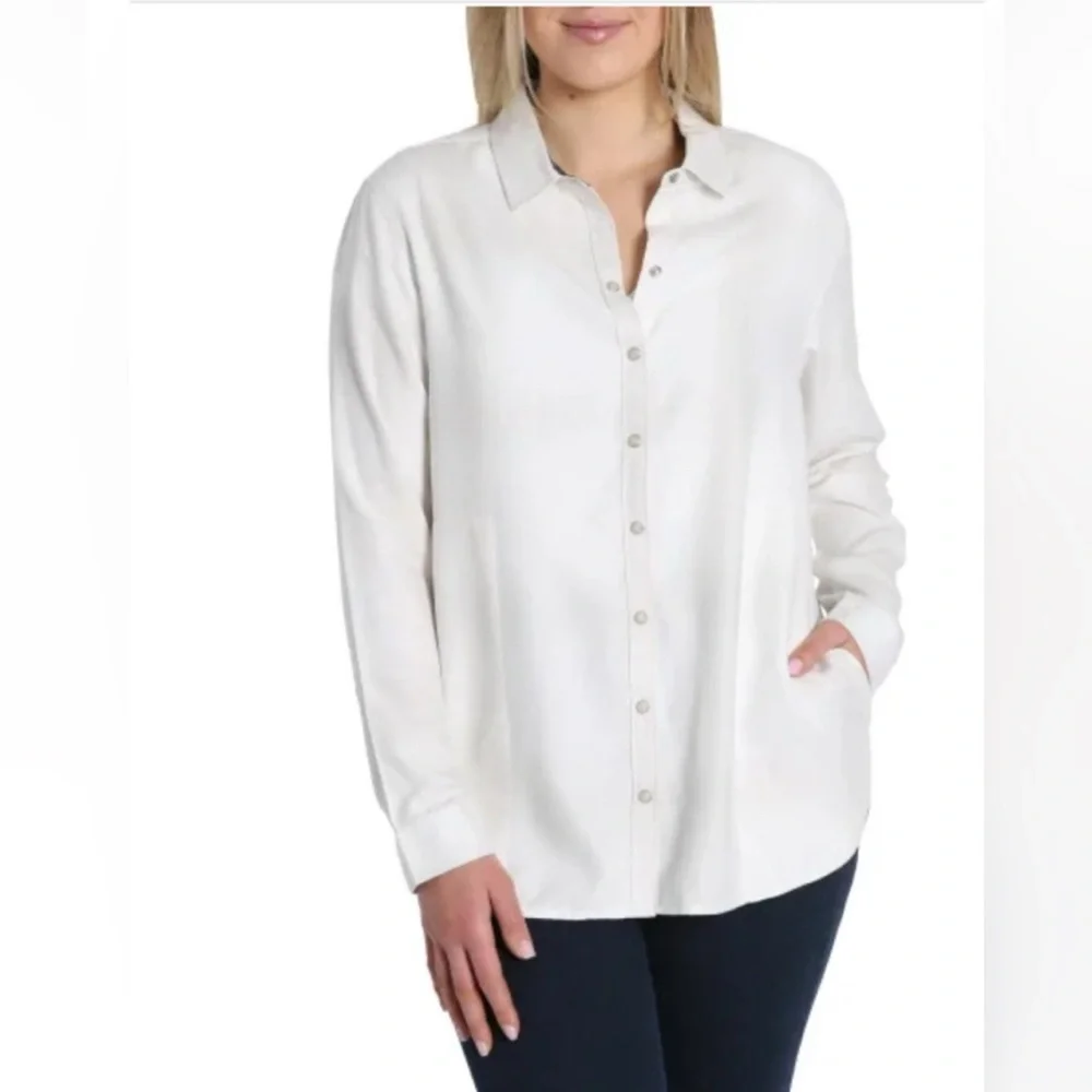 Jachs Girlfriend Women's Cozy snap down Flannel Shirt, Pockets White XL - Picture 3 of 10